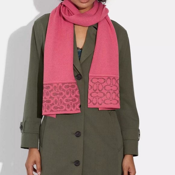 Coach Signature Oblong Wool Scarf Muffler - Watermelon C5127 - Picture 2 of 2